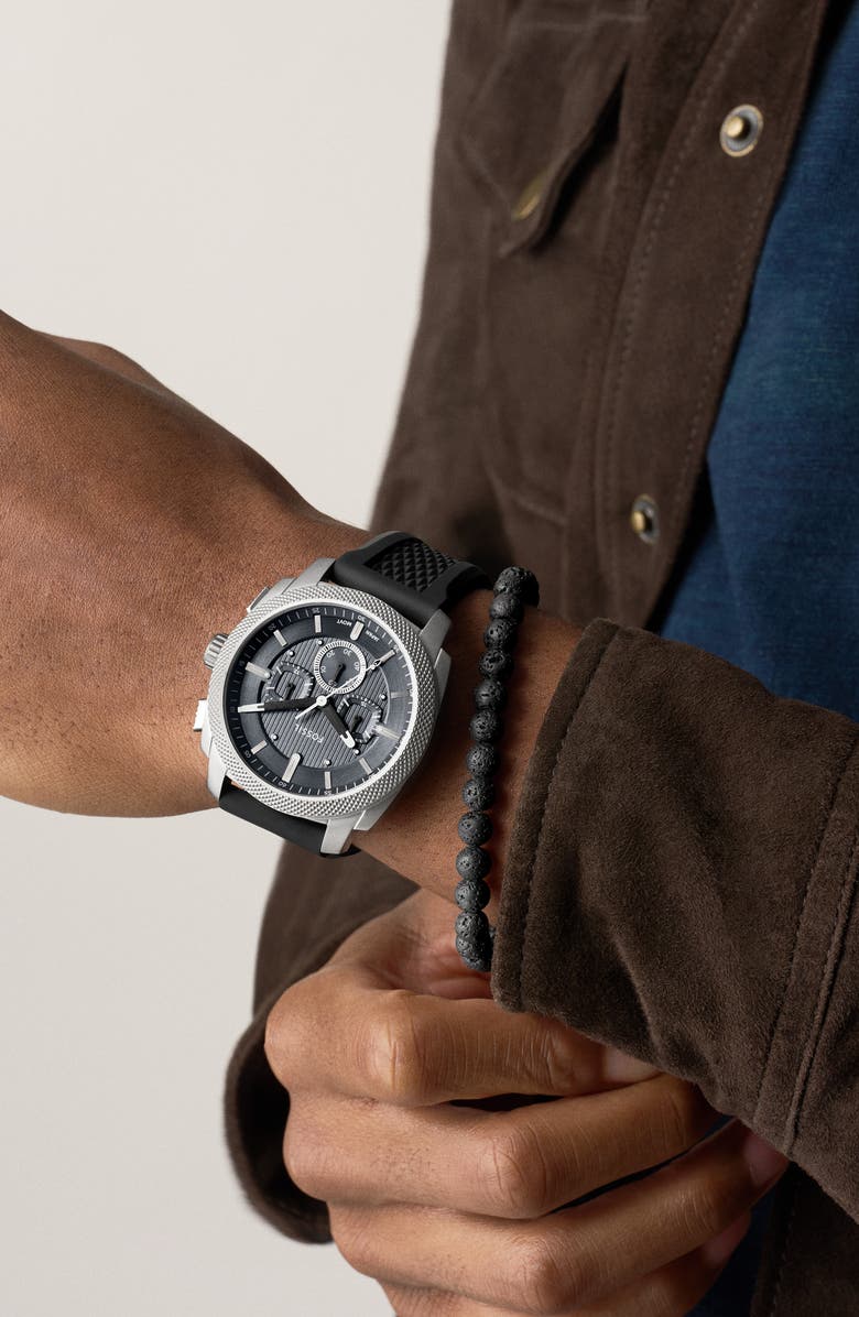Fossil Machine Chronograph Silicone Strap Watch & Bracelet Set, 44mm, Alternate, color, Black