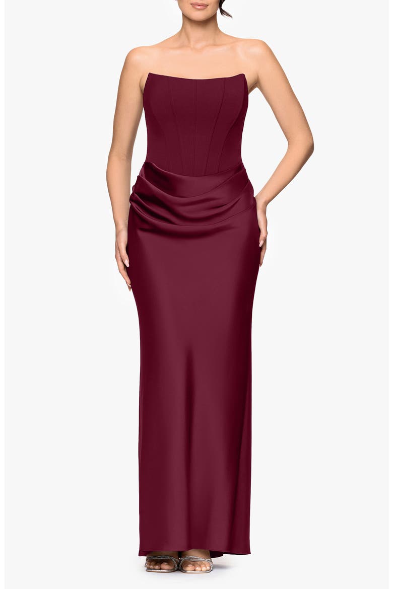 Strapless Mixed Media Gown, Main, color, PLUM