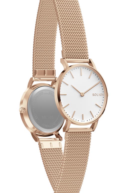 Solios Watches The Solar Classic | White Dial In Rose Gold Mesh Metal