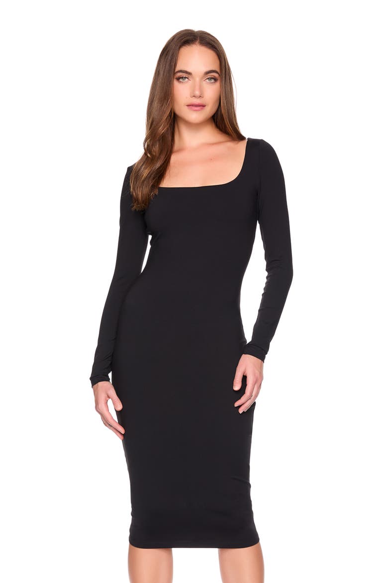 Scoop Long Sleeve Midi Dress, Alternate, color, BLACK