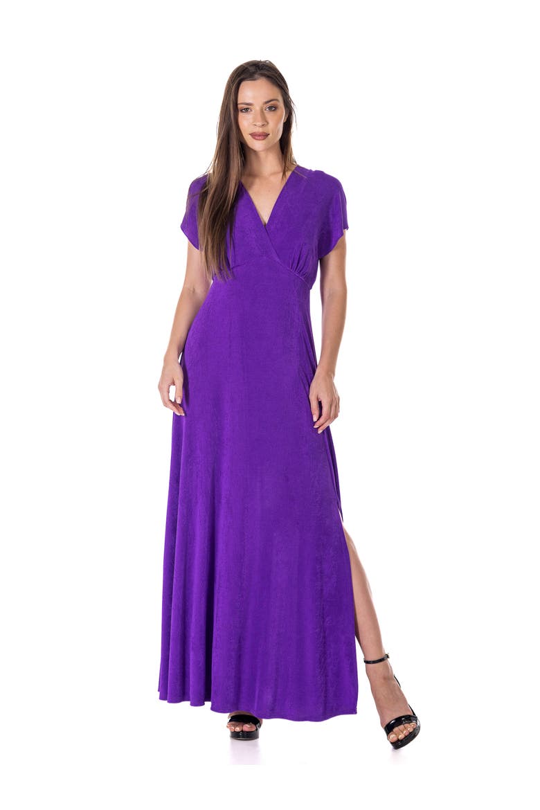 Elevate by 24seven Womens Cap Sleeve Slinky Knit Maxi Dress, Main, color, Purple