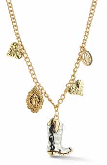 Two Tone Cowboy Boot Pendant Necklace