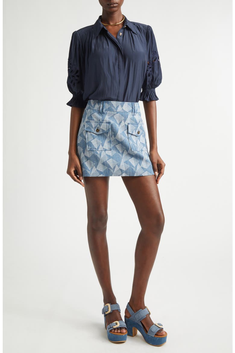 Kory Geometric Print Denim Miniskirt, Alternate, color, GEO DENIM
