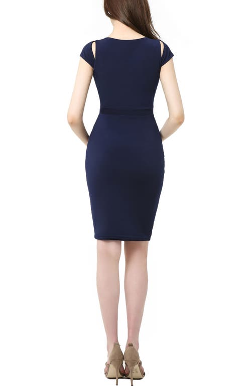 Kimi & Kai Julie Cold Shoulder Maternity Sheath Dress In Blue