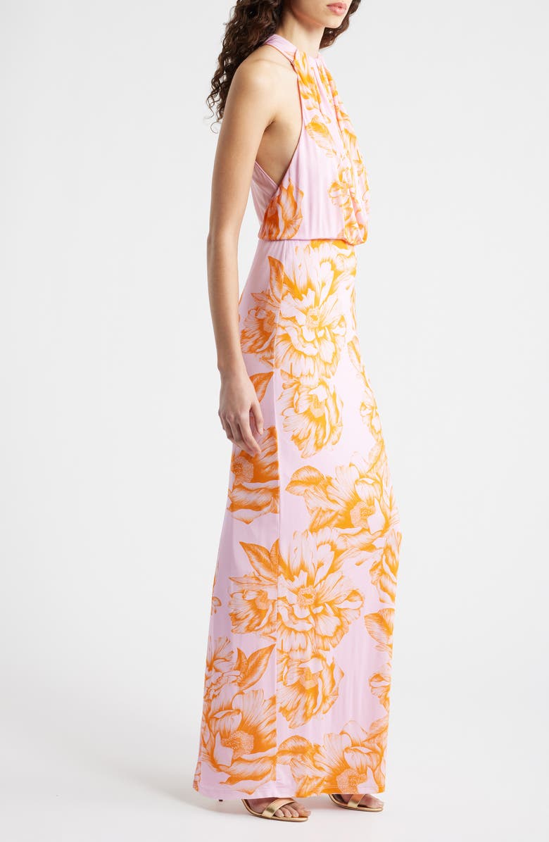 Black Halo Elowen Floral Drape Bodice Gown, Alternate, color, Fleur De Peony