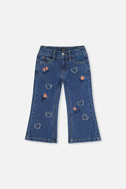 Heart Appliqué Embroidered Jeans