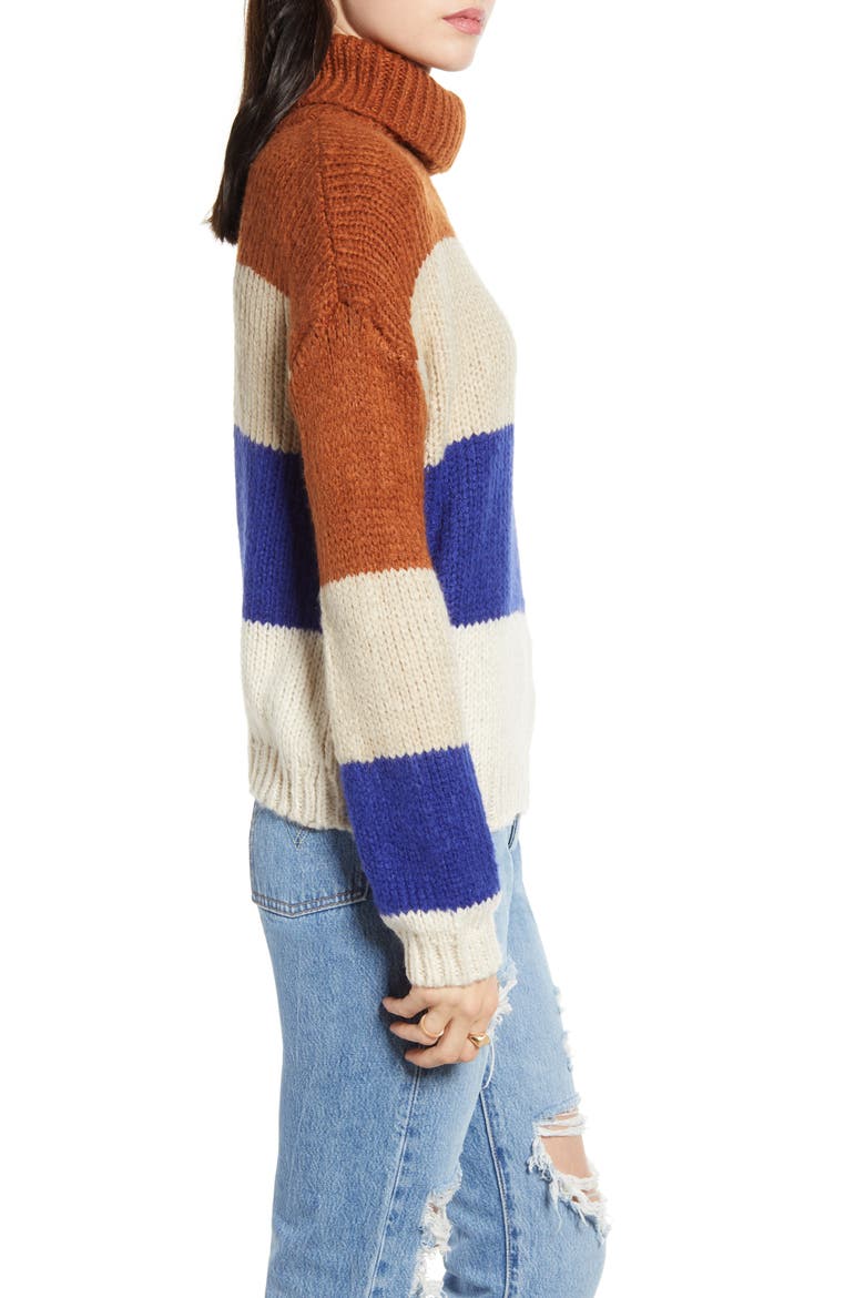 Stripe Turtleneck Sweater, Alternate, color, BROWN/ BLUE STRIPE