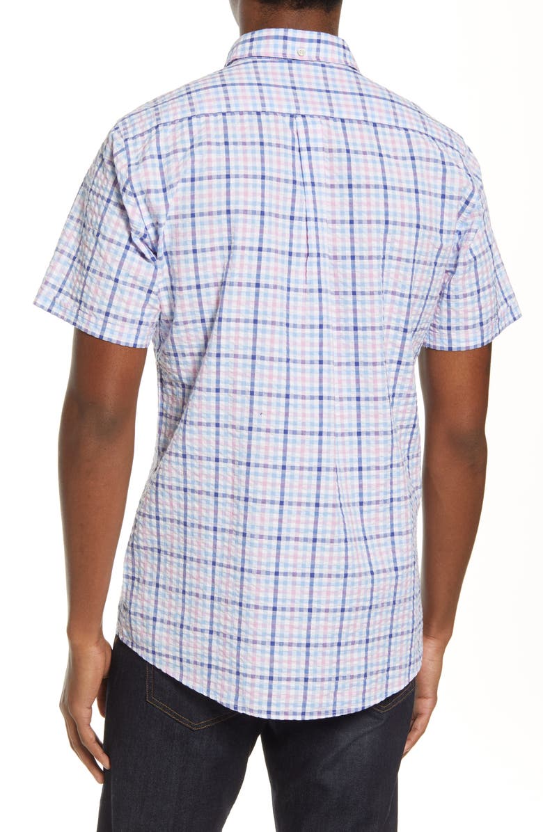 Barbour Tailored Fit Check Short Sleeve Button-Down Seersucker Shirt, Alternate, color, 