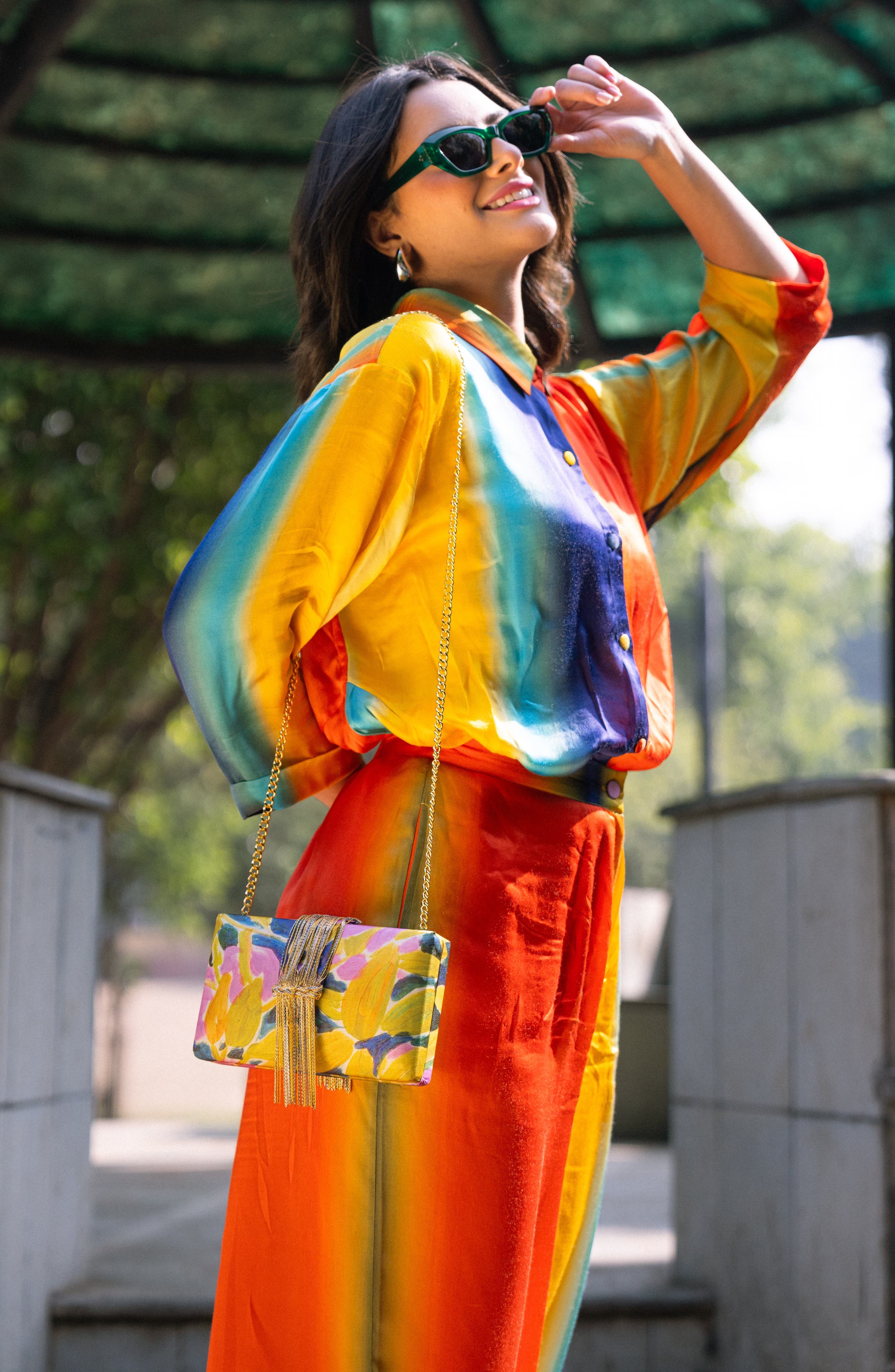 Printed Fringe Clutch, Alternate, color, Muse
