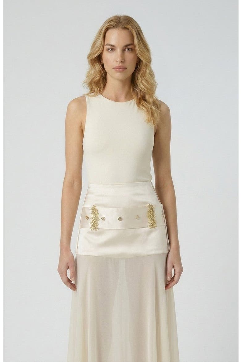 Sheer High Waist Half Skirt, Alternate, color, Beige