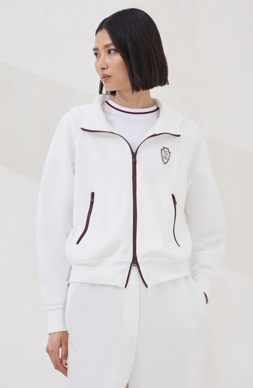 Brunello Cucinelli White Sweatshirt With Fixed Hood And Logo Patch On The Front In White