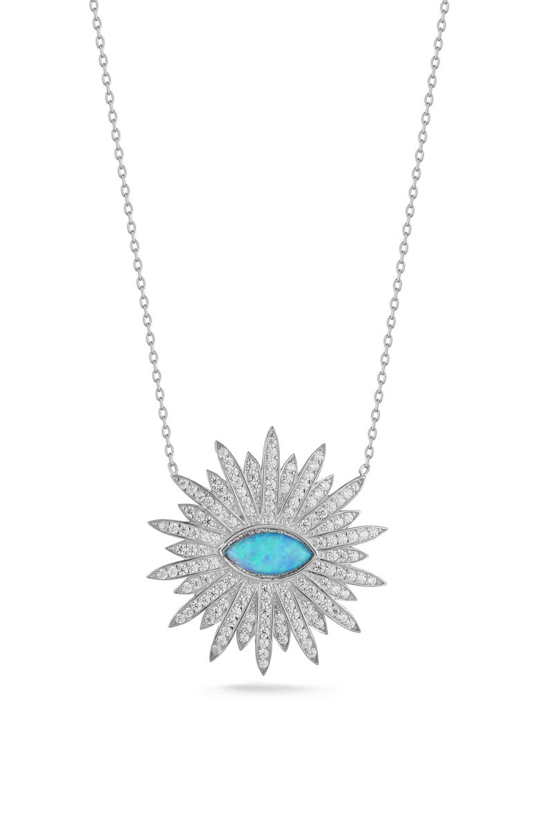 SPHERA MILANO Pavé Evil Eye Pendant Necklace, Main, color, Silver