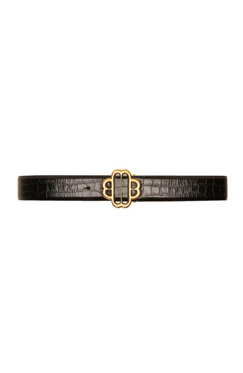 Croc-effect Leather Double M Belt