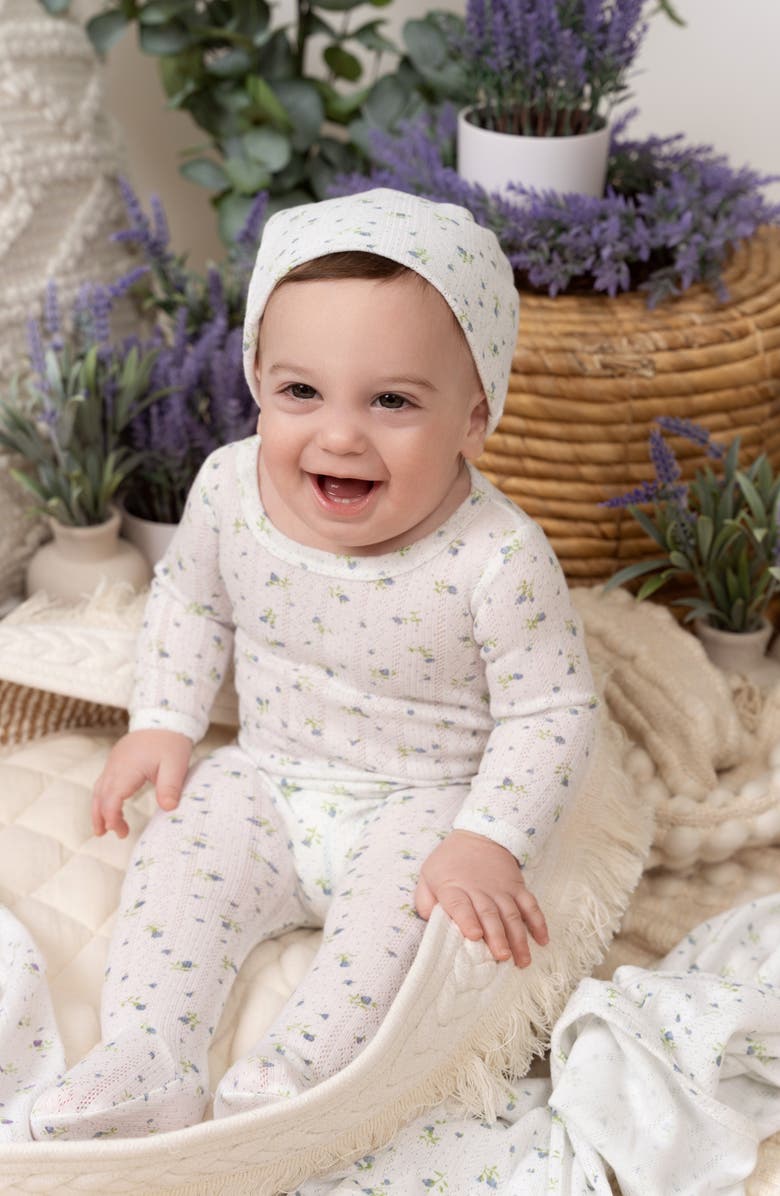 Manière Floral Pointelle Footie, Alternate, color, Blue