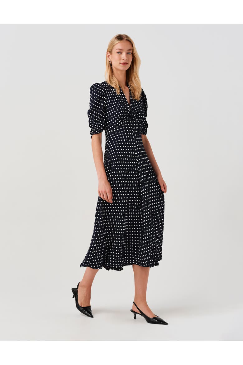 Mia Spot Midi Tea Dress, Main, color, Navy Spot