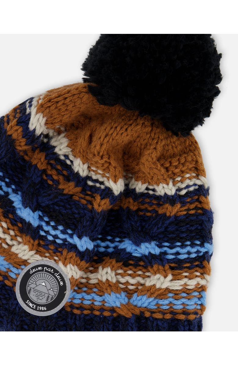 Deux par Deux Lined Peruvian Knit Winter Hat with Pompom, Alternate, color, Taupe And Navy