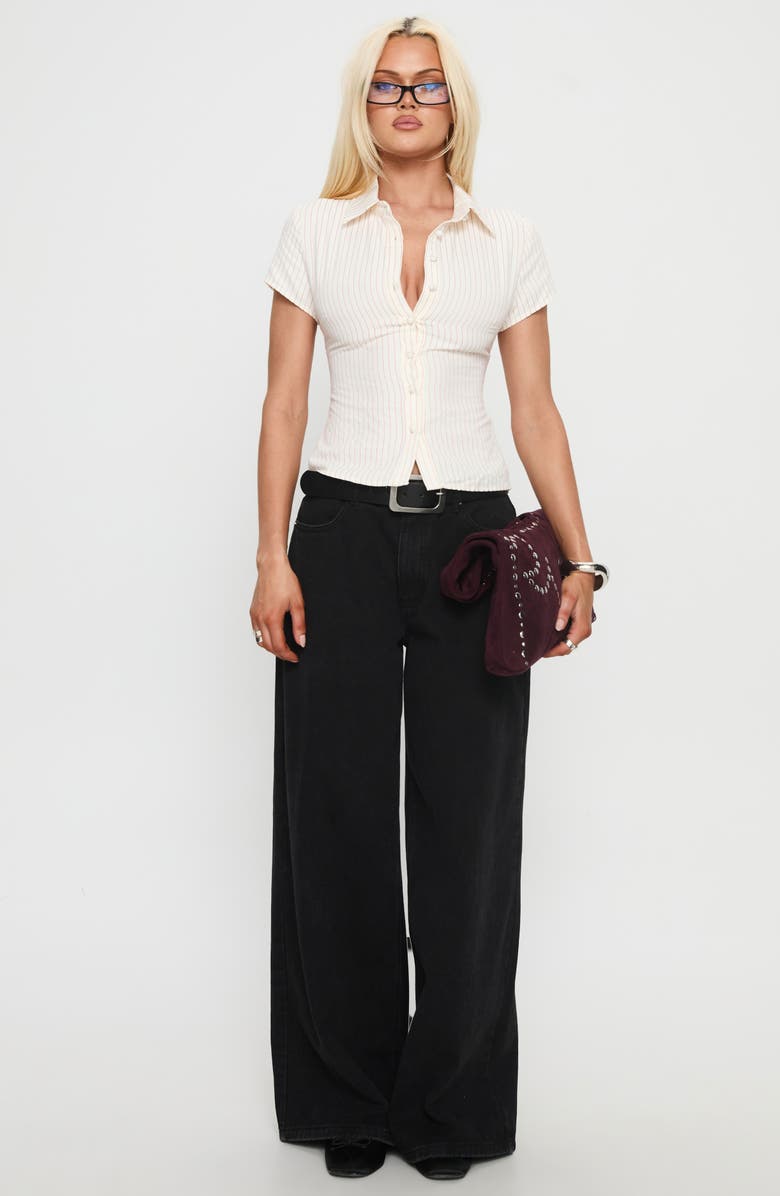 Princess Polly Lift Off Stripe Button-Up Shirt, Alternate, color, 