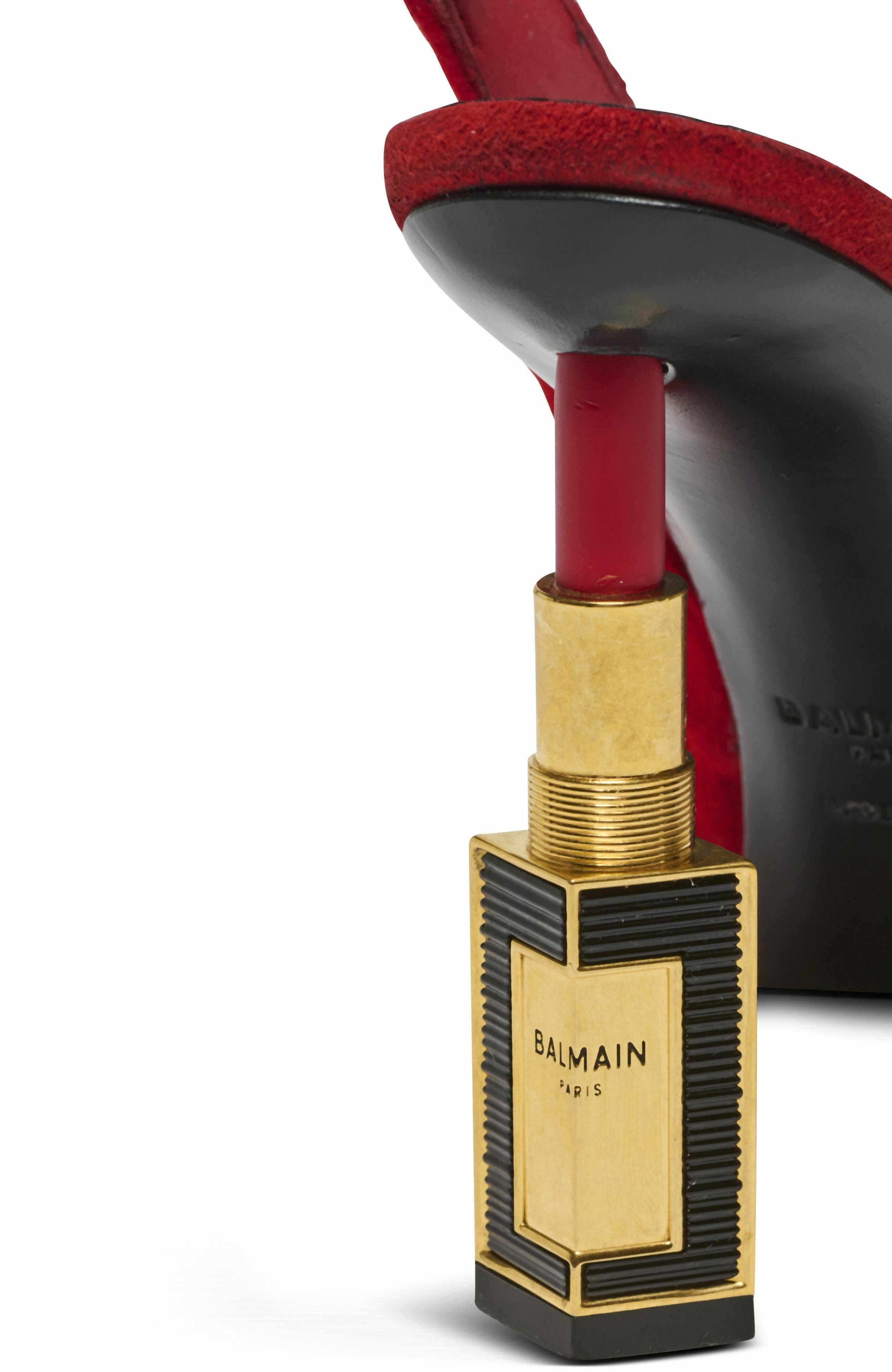 Balmain Lipstick Pumps In Suede Leather And Brass, Alternate, color, Red