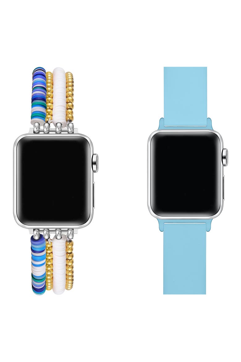 Bestie 2-Pack Beaded & Silicone Apple Watch® Watchbands, Alternate, color, BLUE
