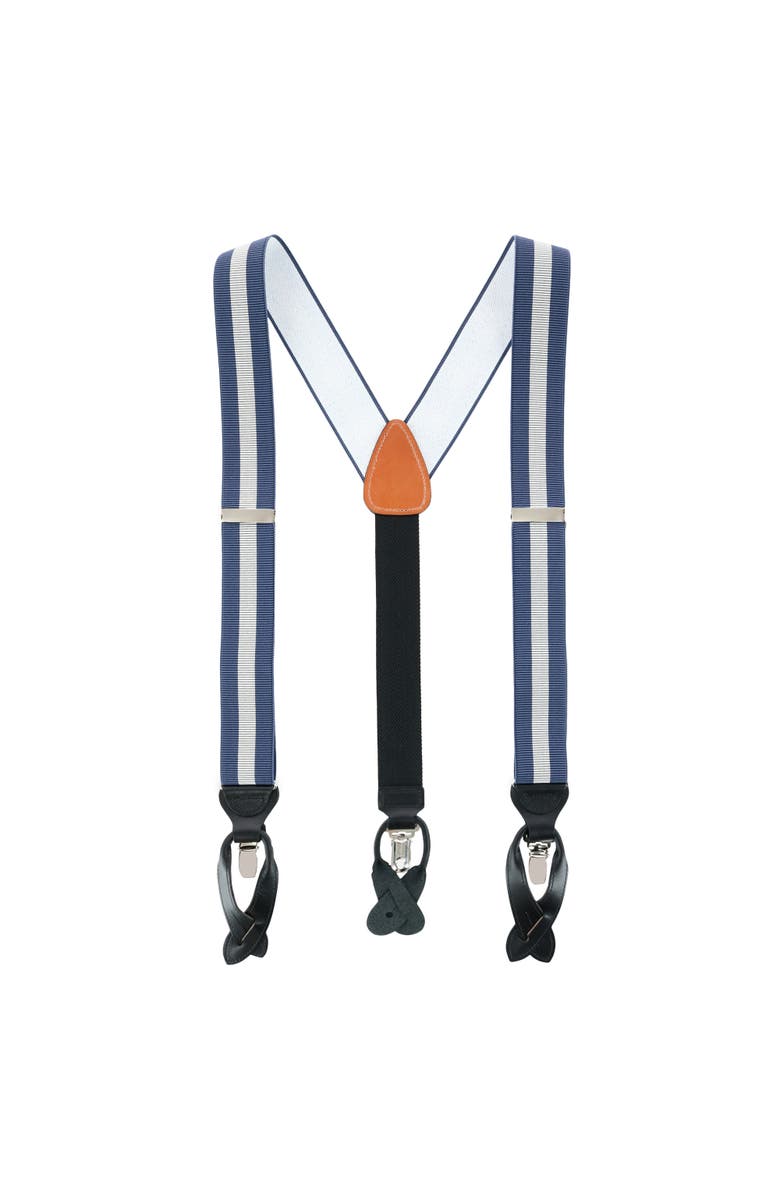 Trafalgar Oliver Stripe 35mm Convertible Suspenders, Alternate, color, Blue / Grey