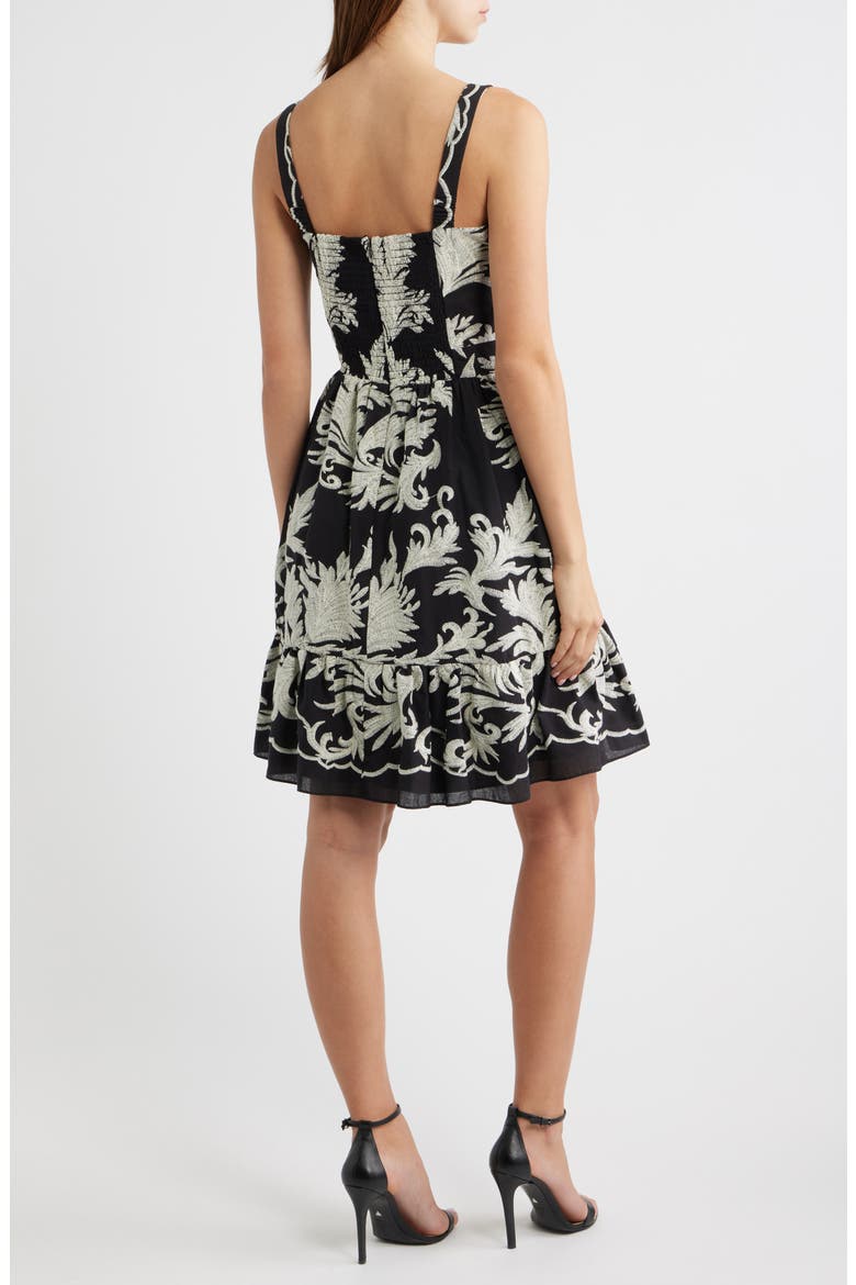 Embroidered Cotton Fit and Flare Dress, Alternate, color, BLACK MULTI
