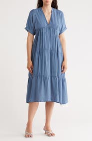 WISHLIST Drop Shoulder Tiered Babydoll Midi Dress