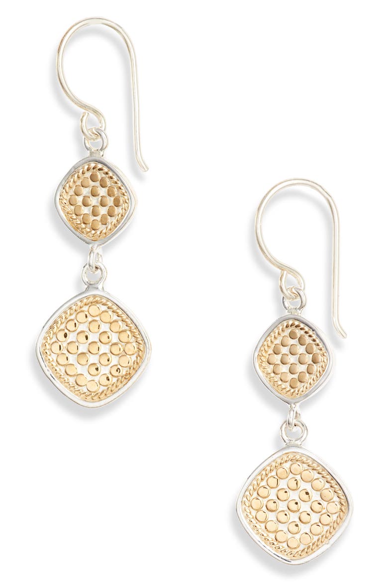 Cushion Double Drop Earrings, Main, color, GOLD/ SILVER