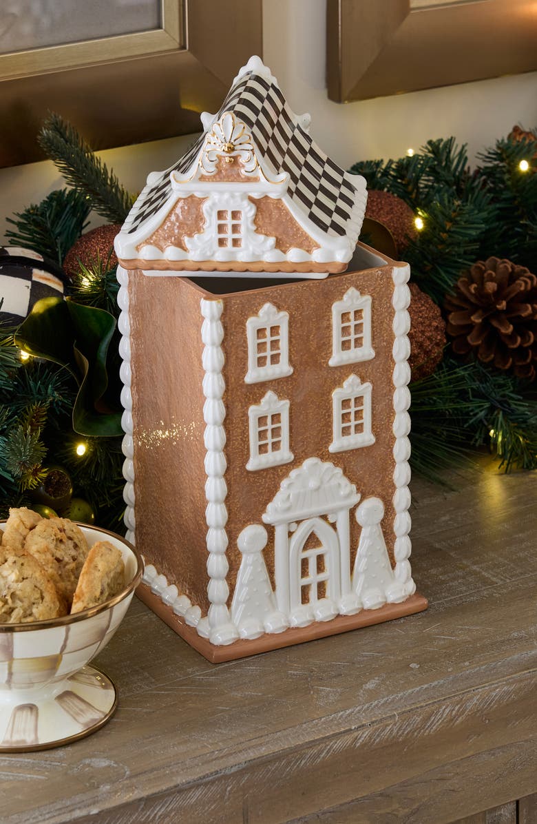 MACKENZIE CHILDS Gingerbread House Ceramic Cookie Jar, Alternate, color, Brown