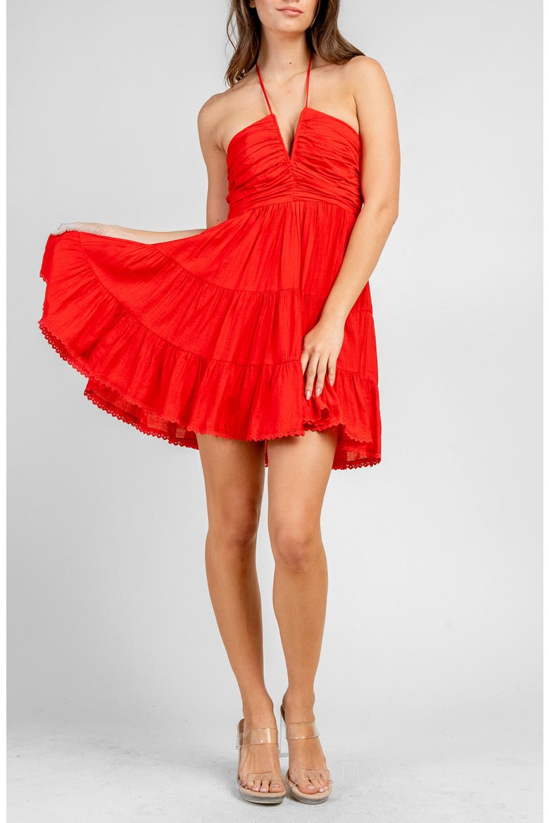 Notch Front Halter Dress, Main, color, RED