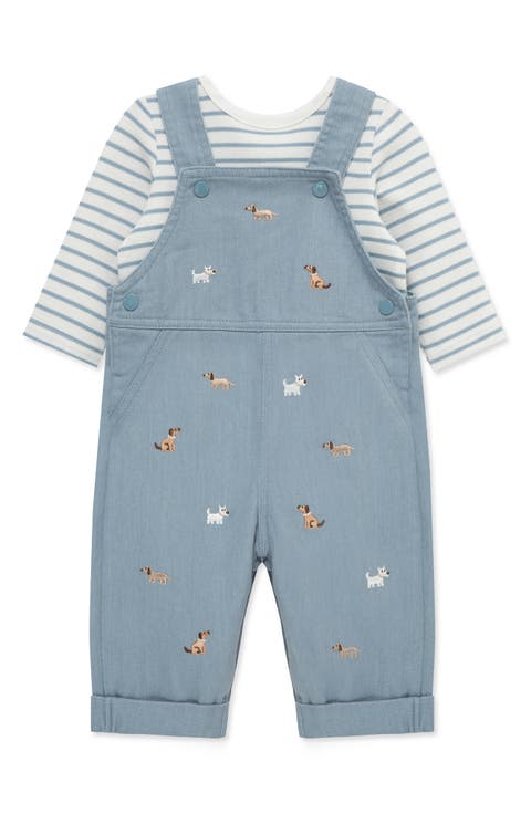 Doggies Embroidered Overalls & T-Shirt Set (Baby)