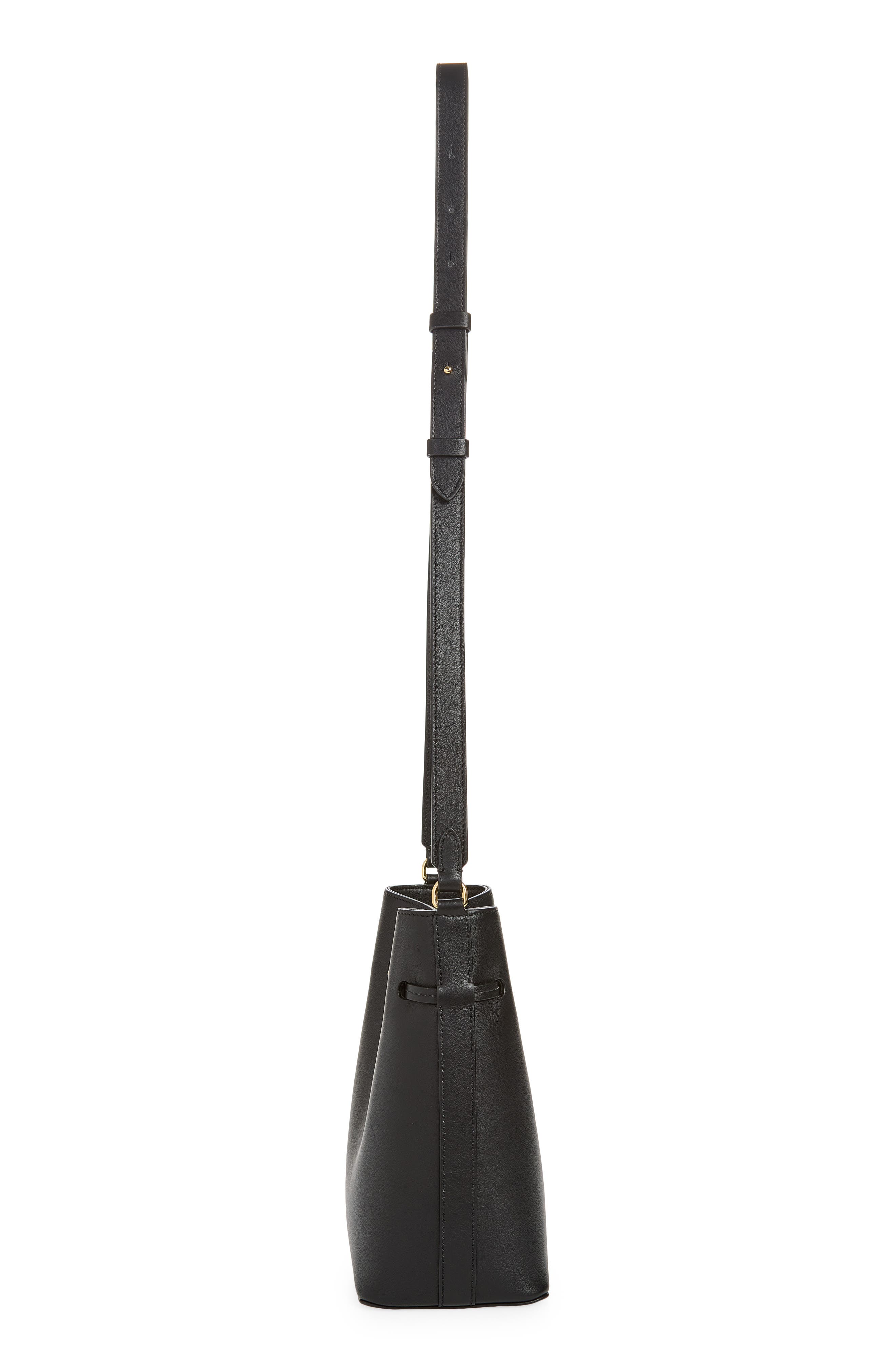 Corda Leather Bucket Bag, Alternate, color, BLACK