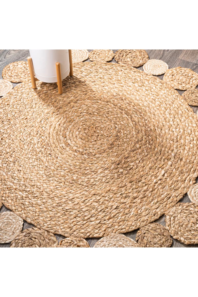 Eden Round Natural Jute hippie Circle Natural Round Area Rug, Alternate, color, Natural