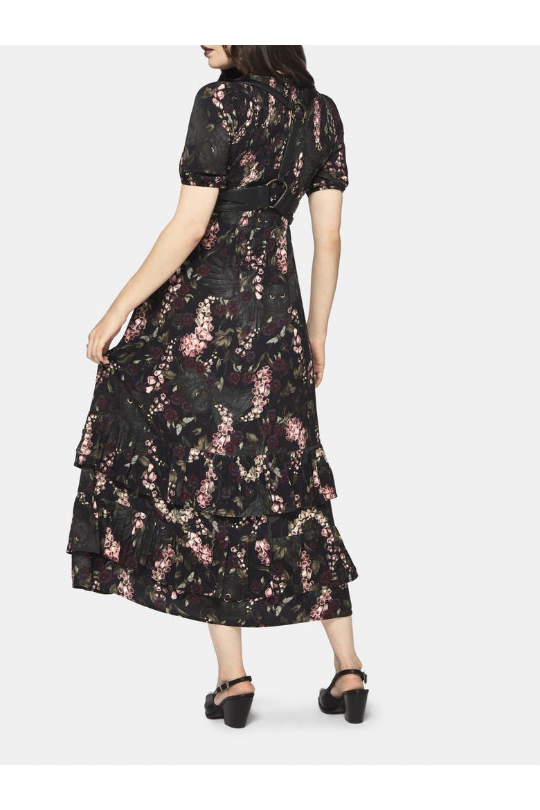 Noctua Owl Foxglove Tiered Midaxi Dress, Alternate, color, Black