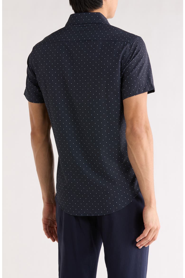 Micro Dot Tech Short Sleeve Button-Up Shirt, Alternate, color, NAVY