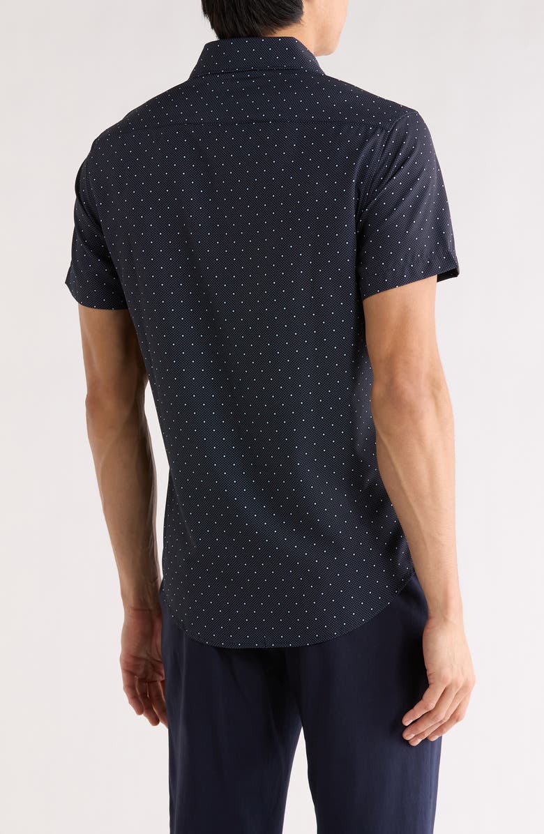 DENIM AND FLOWER Micro Dot Tech Short Sleeve Button-Up Shirt, Alternate, color, Navy