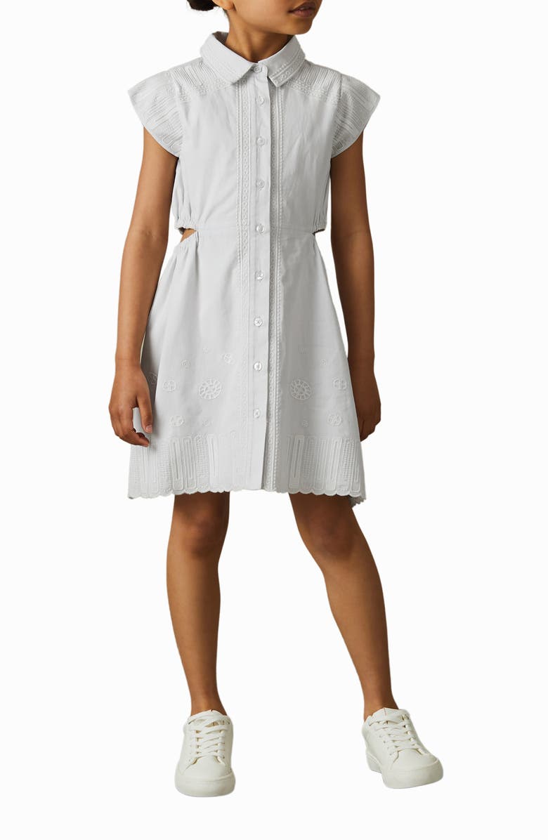 Reiss Kids' Elliot Jr. Embroidered Cutout Cotton Dress, Alternate, color, Blue