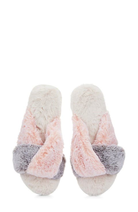 Colorblock Crossover Faux Fur Slipper (Women)