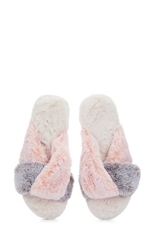 Memoi Colorblock Crossover Faux Fur Slipper In Multi