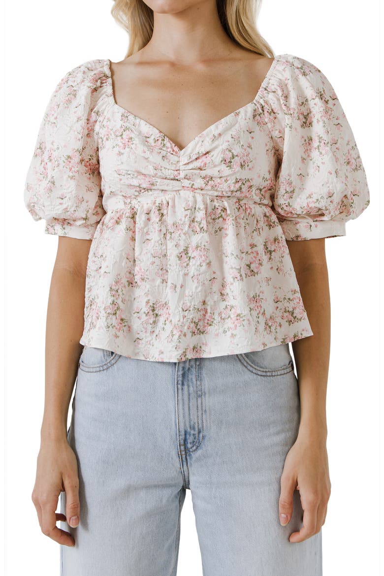 Floral Textured Babydoll Top, Alternate, color, CREAM
