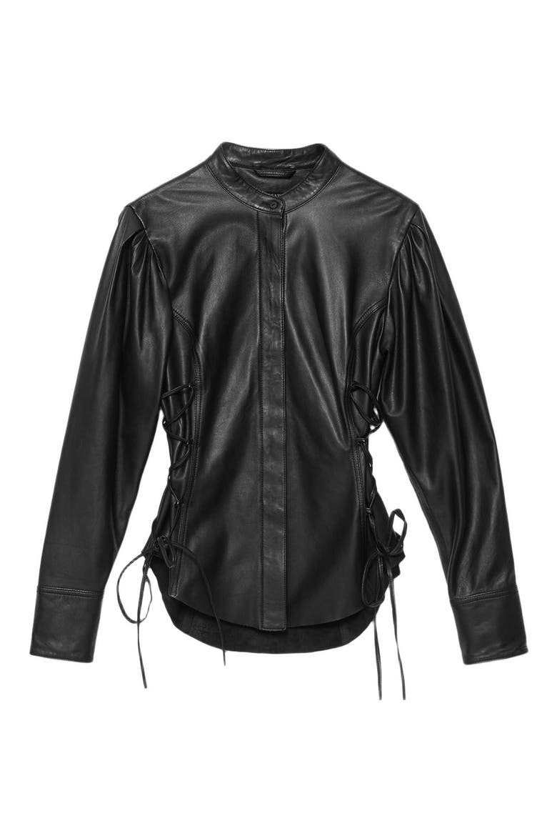 Evanna Leather Shirt, Alternate, color, BLACK