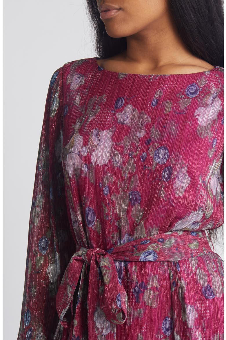 dress the population kirsi long-sleeve tie-waist mini dress Kirsi Floral Dress M / FUCHSIA MULTI
