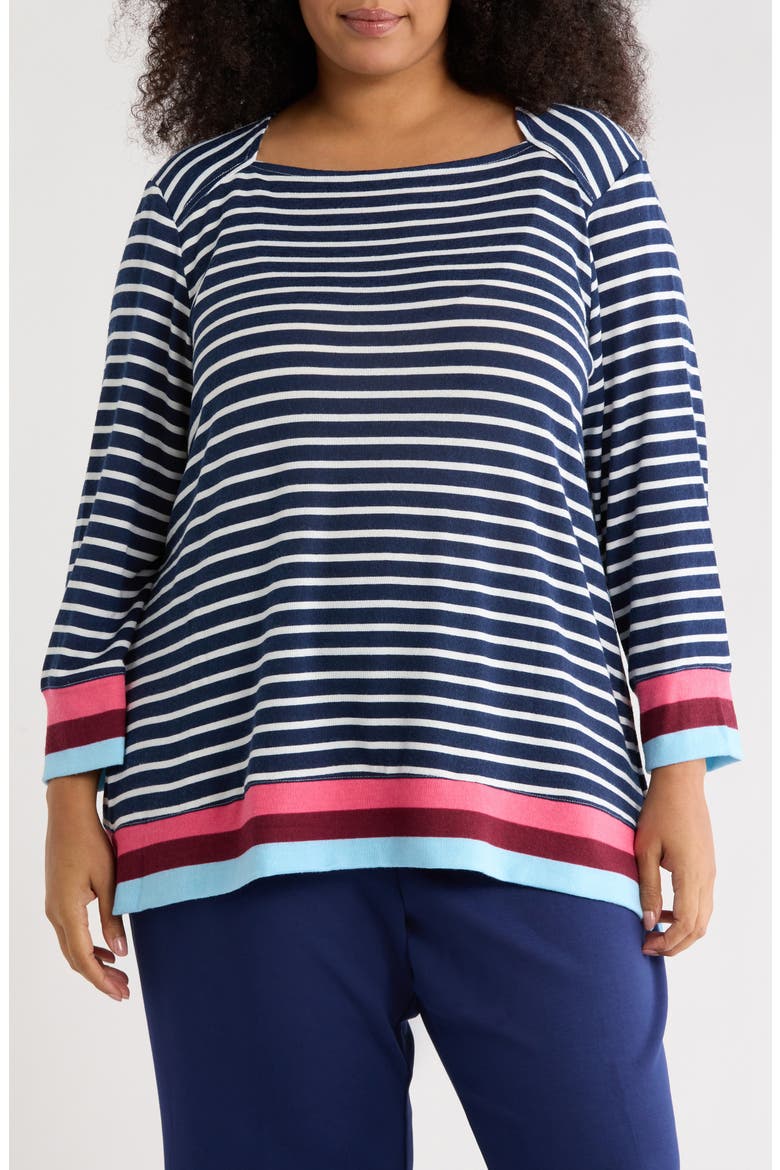 Stripe Hacci Pullover, Main, color, INDIGO MULTI