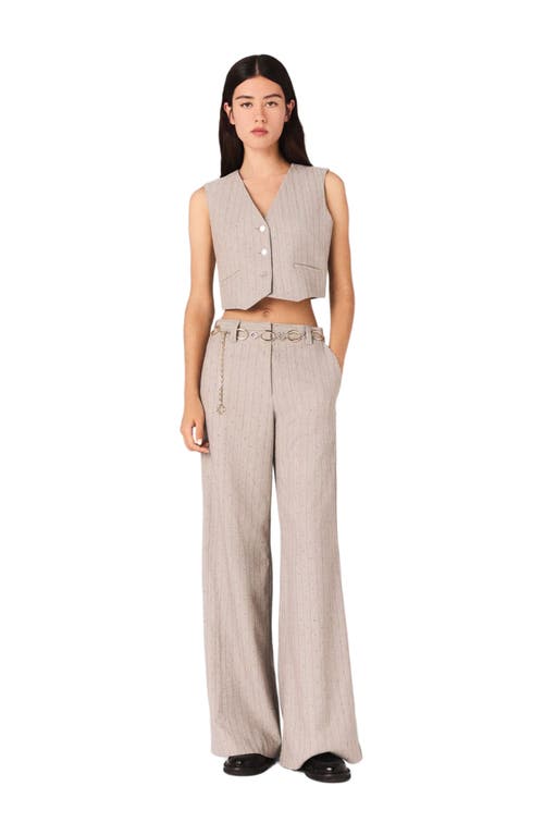 Maje Striped Rhinestone Suit Trousers In Neutral
