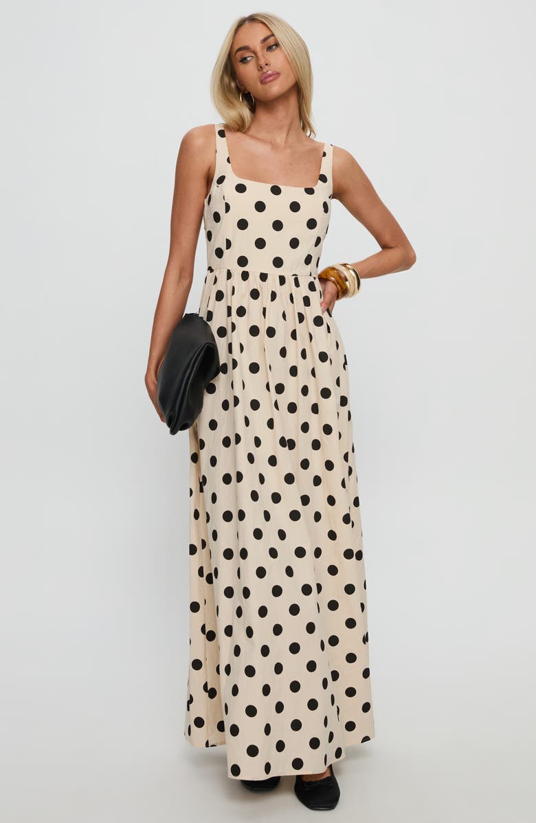 Princess Polly Cartmel Polka Dot Cotton Maxi Dress, Alternate, color, Cream / Polka Dot