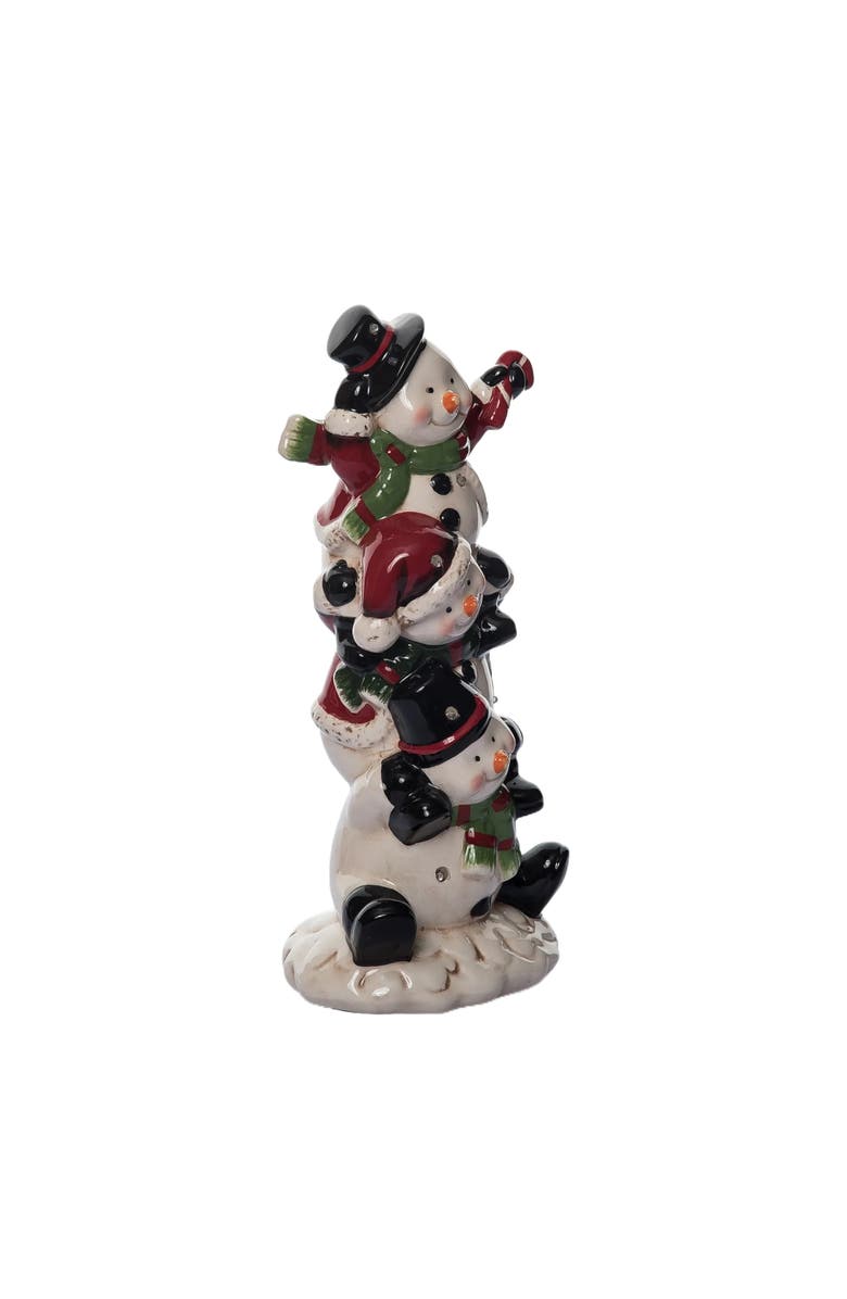 Transpac Dolomite Light Up Stacked Snowmen Decor with Music for Christmas, Alternate, color, Multicolored