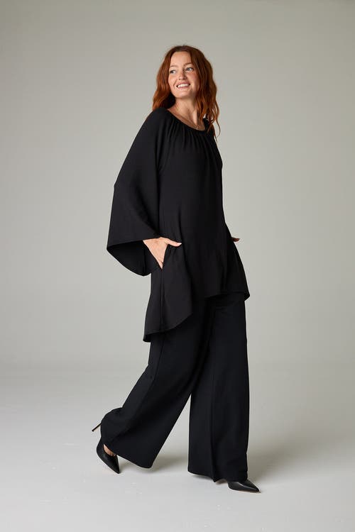 Eavolu Peyto Eco-luxe Rib Off-shoulder Flutter Tunic/dress In Black