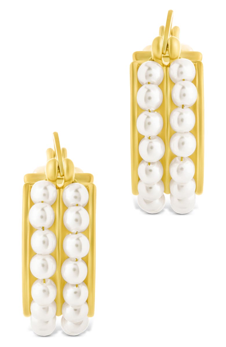 Sterling Forever Regina Double Faux Pearl Hoop Earrings, Alternate, color, Gold