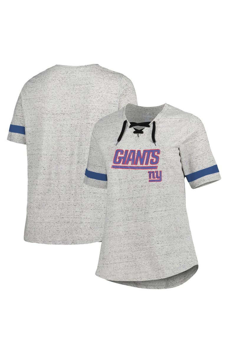 PROFILE Women's Heather Gray New York Giants Plus Size Lace-Up V-Neck T-Shirt, Main, color, 