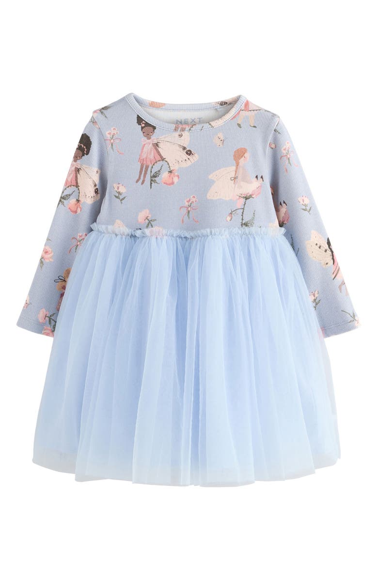 NEXT Kids' Fairy Print Long Sleeve Dress, Main, color, Blue