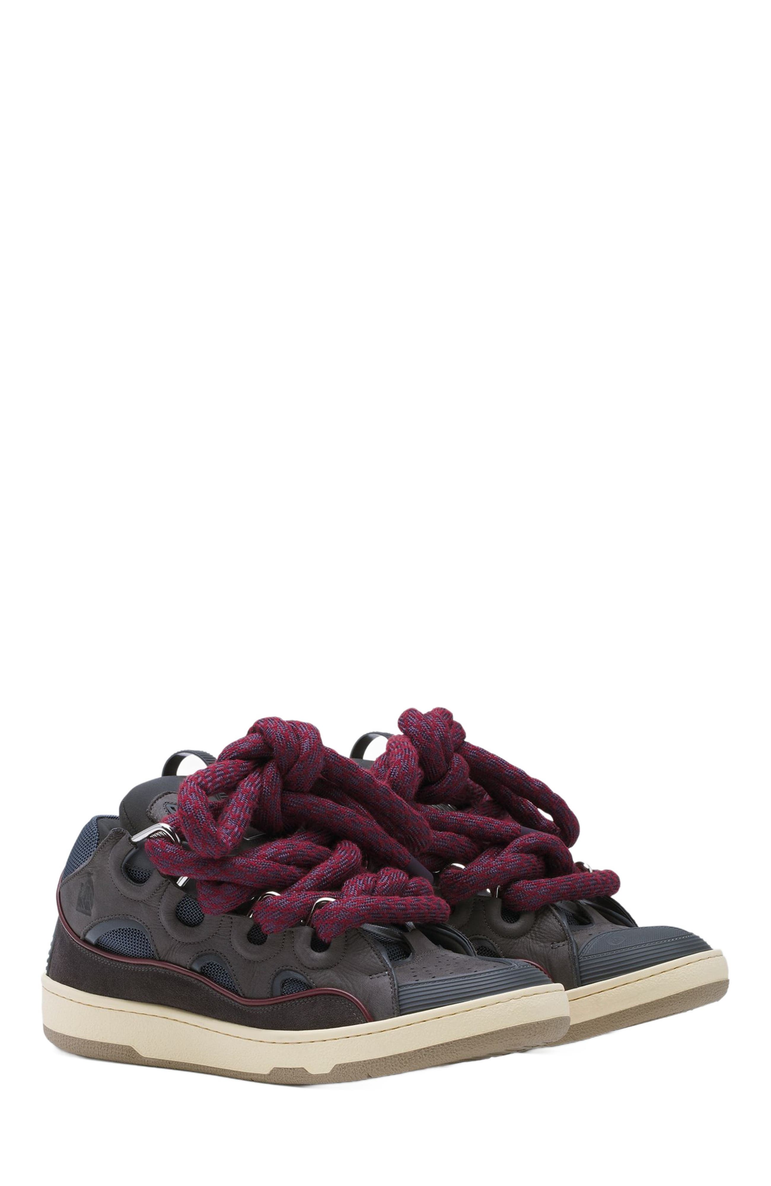 Curb Sneakers In Leather With Snake Laces For Men, Alternate, color, SHARK GREY